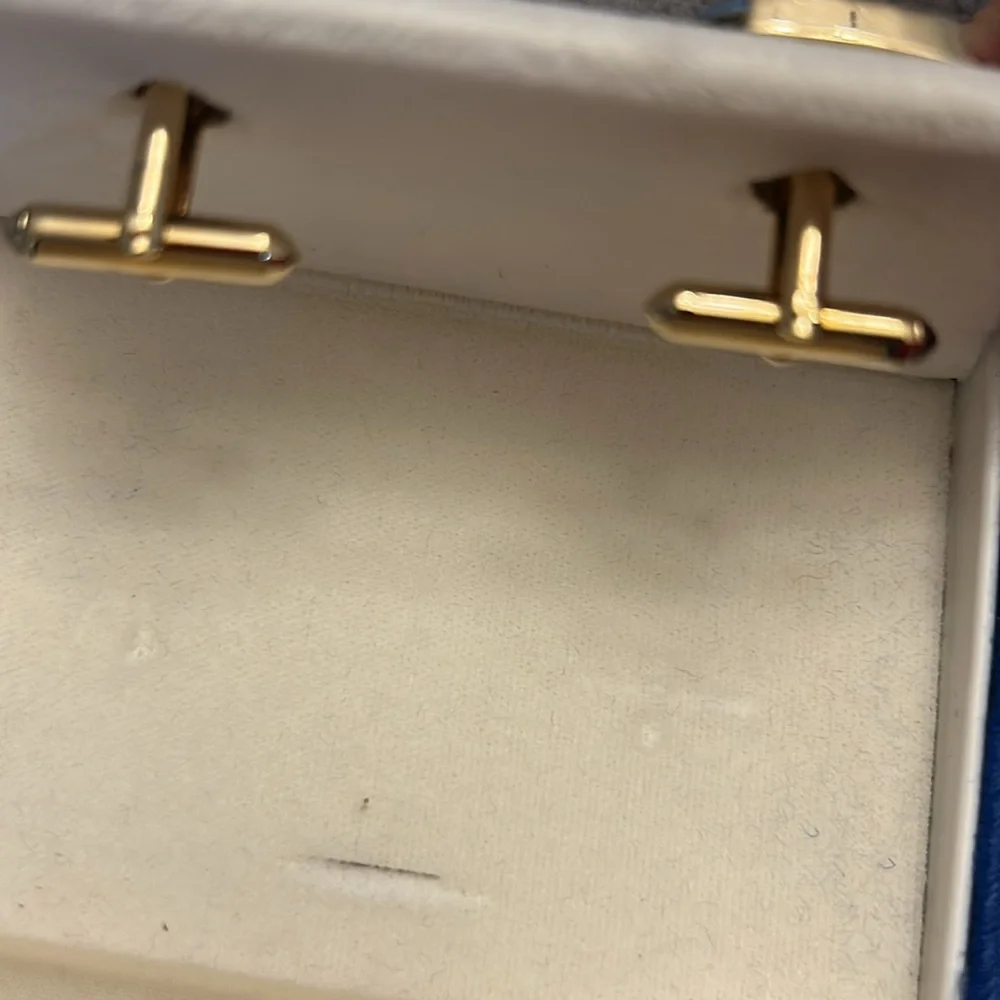 Vintage Royal Copenhagen Porcelain Cufflinks with Blue and Gold Snowflake Design